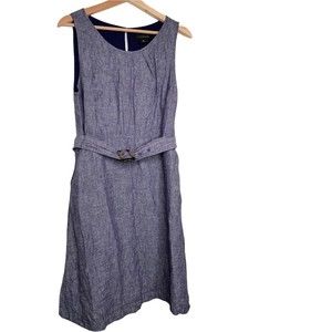 Tahari Womens A Line Dress Blue Belted Crew Button Keyhole Lined Chambray 8